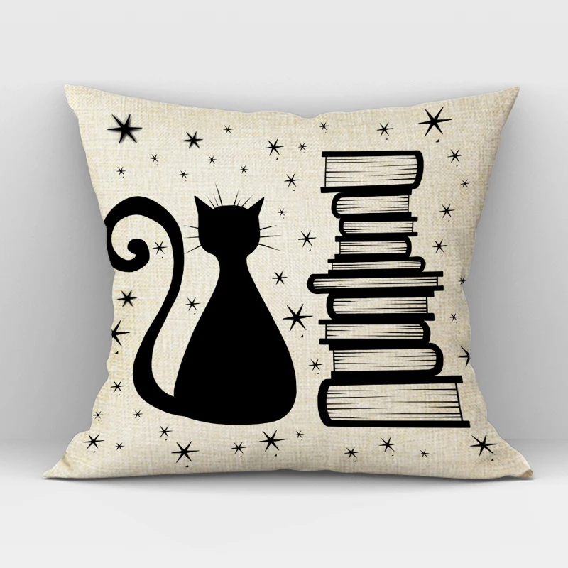 I Love Books Happy Reading Coffee Tea Decorative Cushion Cover Home Decor Sofa Car Seat  Pillow Case Customized Linen Cojines