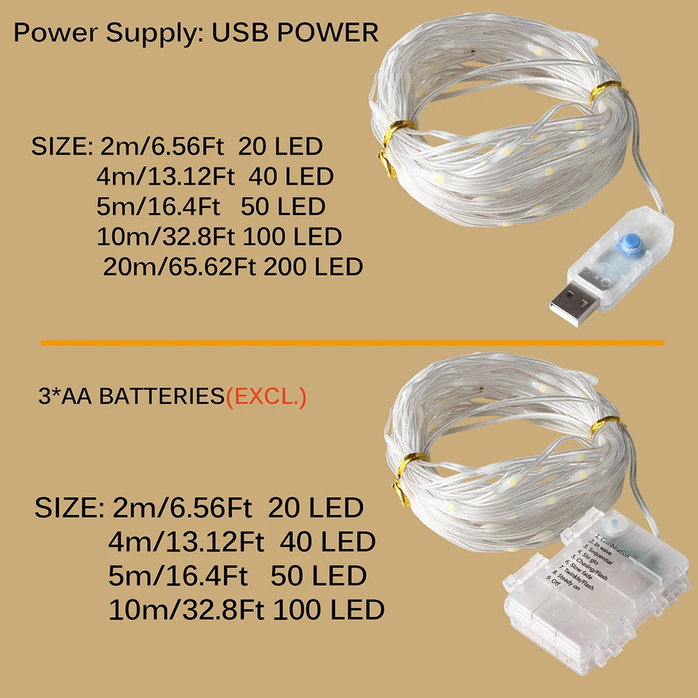 LEDレザーストリングライト,妖精,USB/バッテリー,屋外用,新年,パーティー,クリスマス,庭,ストリートデコレーション用