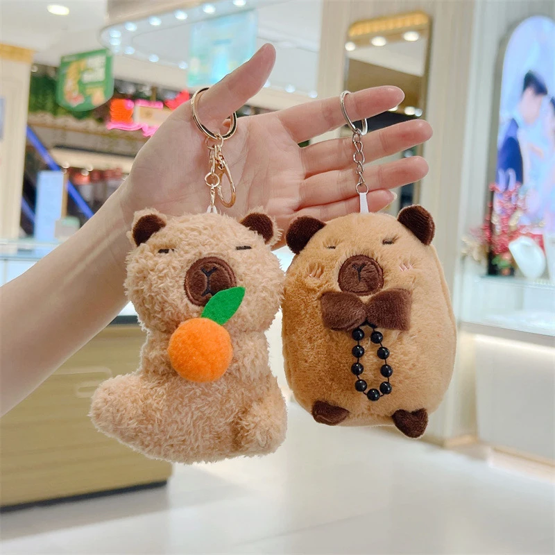 Buddha Bead Capybara Keychain Plush Toy Cartoon Capybara Pendant Soft Stuffed Doll Car Key Ring Backpack Bag Decor Kids Gift