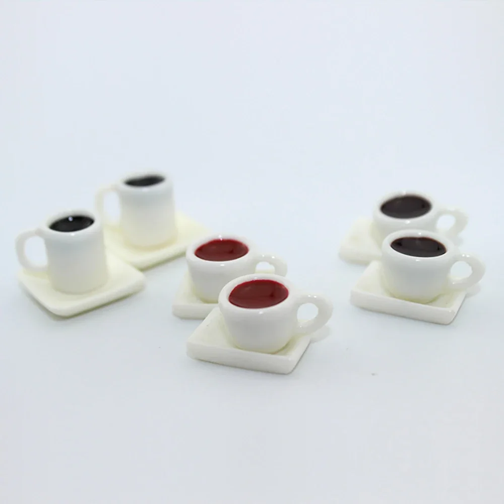 2Pcs 1/12 Dollhouse Miniature Accessories Mini Resin Coffee Cup with Plate Model for Doll House Decoration ob11