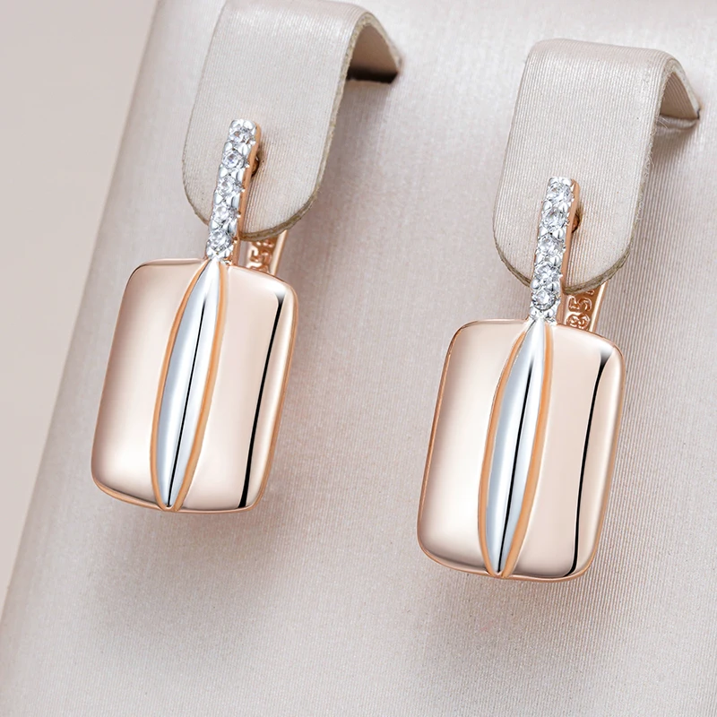 Kinel Luxus glänzende natürliche Zirkon quadratische Tropfen Ohrringe für Frauen Roségold Silber Farbmischung Design Braut täglich edlen Schmuck