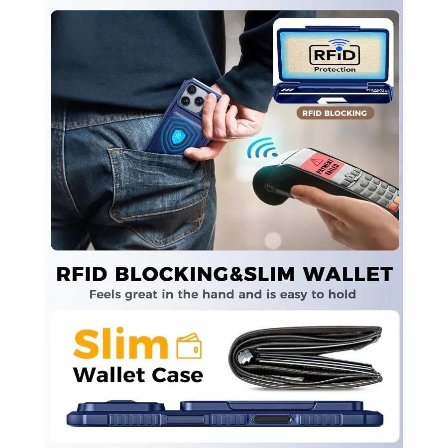 حافظة هاتف من السيليكون المتين المقاوم للصدمات لهاتف iPhone 17 Pro مع حامل بطاقة حجب RFID مدمج 4-5 بطاقات للتحكم في الكاميرا B #5