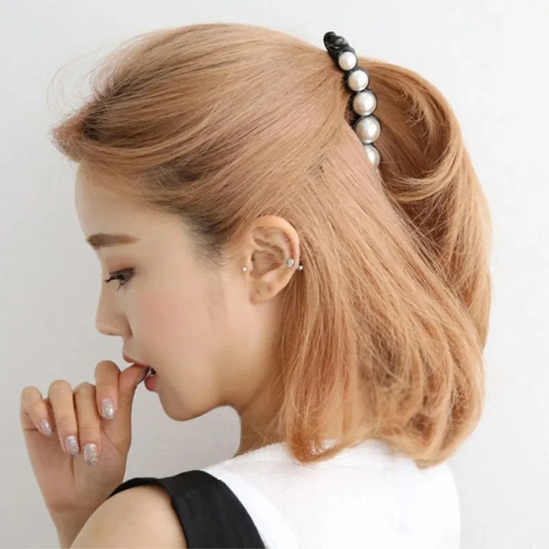 

New Fashion Korean Version Versatile Girl Acrylic Hairpins Hair Crabs Hair Claws Pearl Barrettes Banana High Ponytai LHair Clip