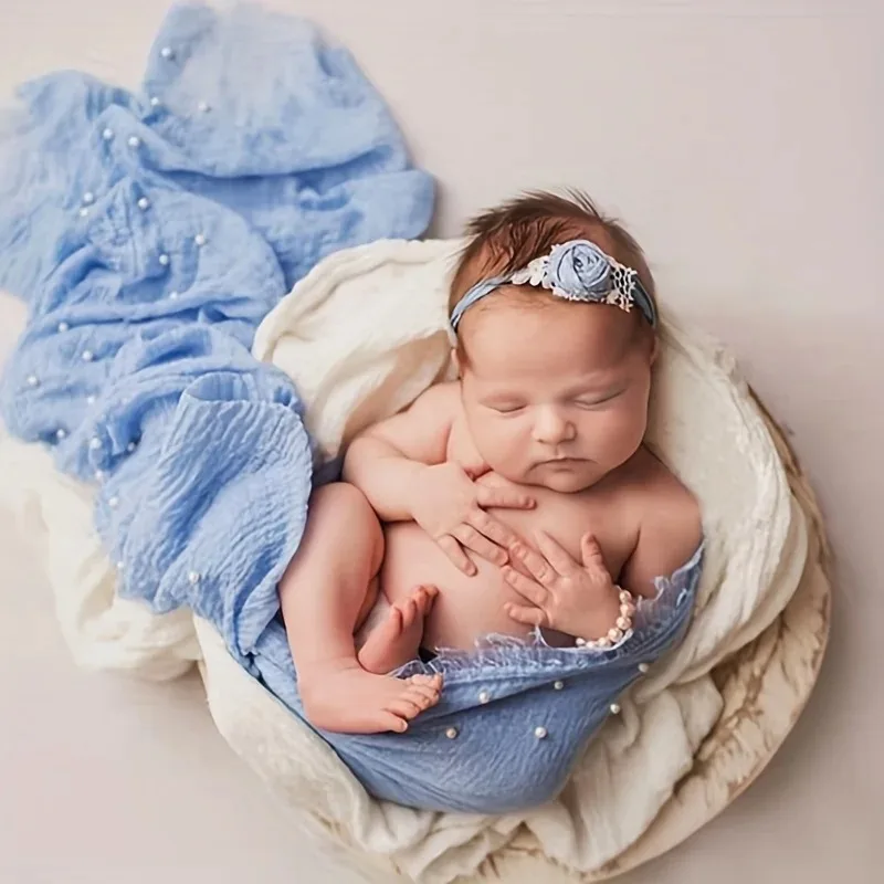 Coperta fotografica Morbida e forte elasticità Coperta con velo di perle Fasce per neonati Asciugamano Studio Baby Photoshoot Sfondo Avvolge