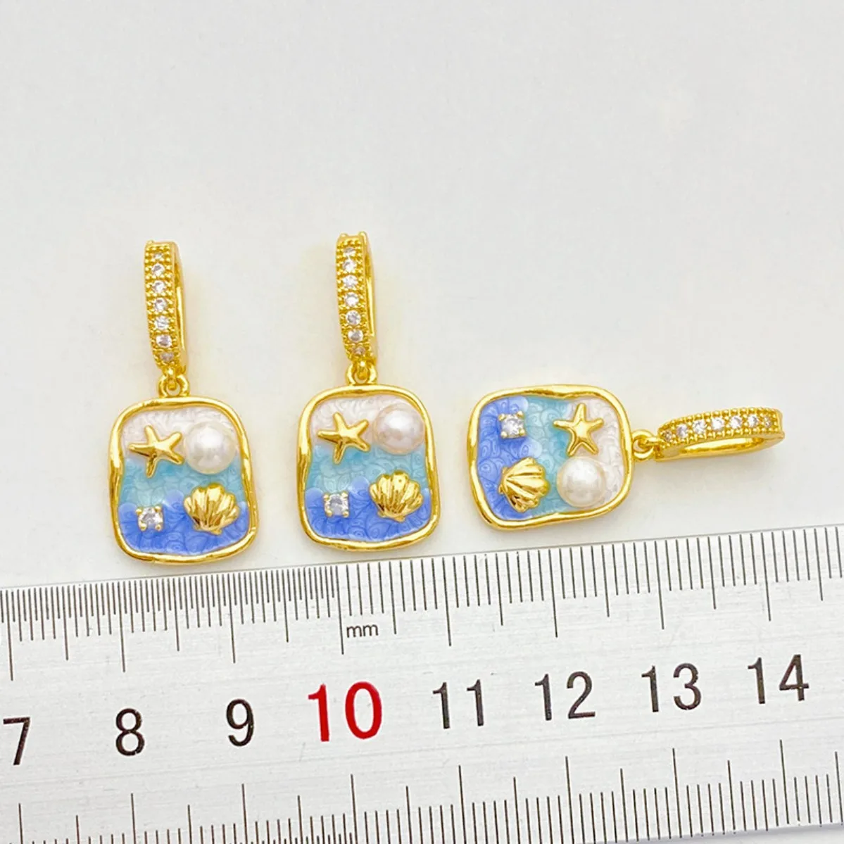 18K Gold Plated Retro Oil‑Painting Ocean Pearl Charm Pendant DIY Findings for Bracelet Necklace Jewelry Making
