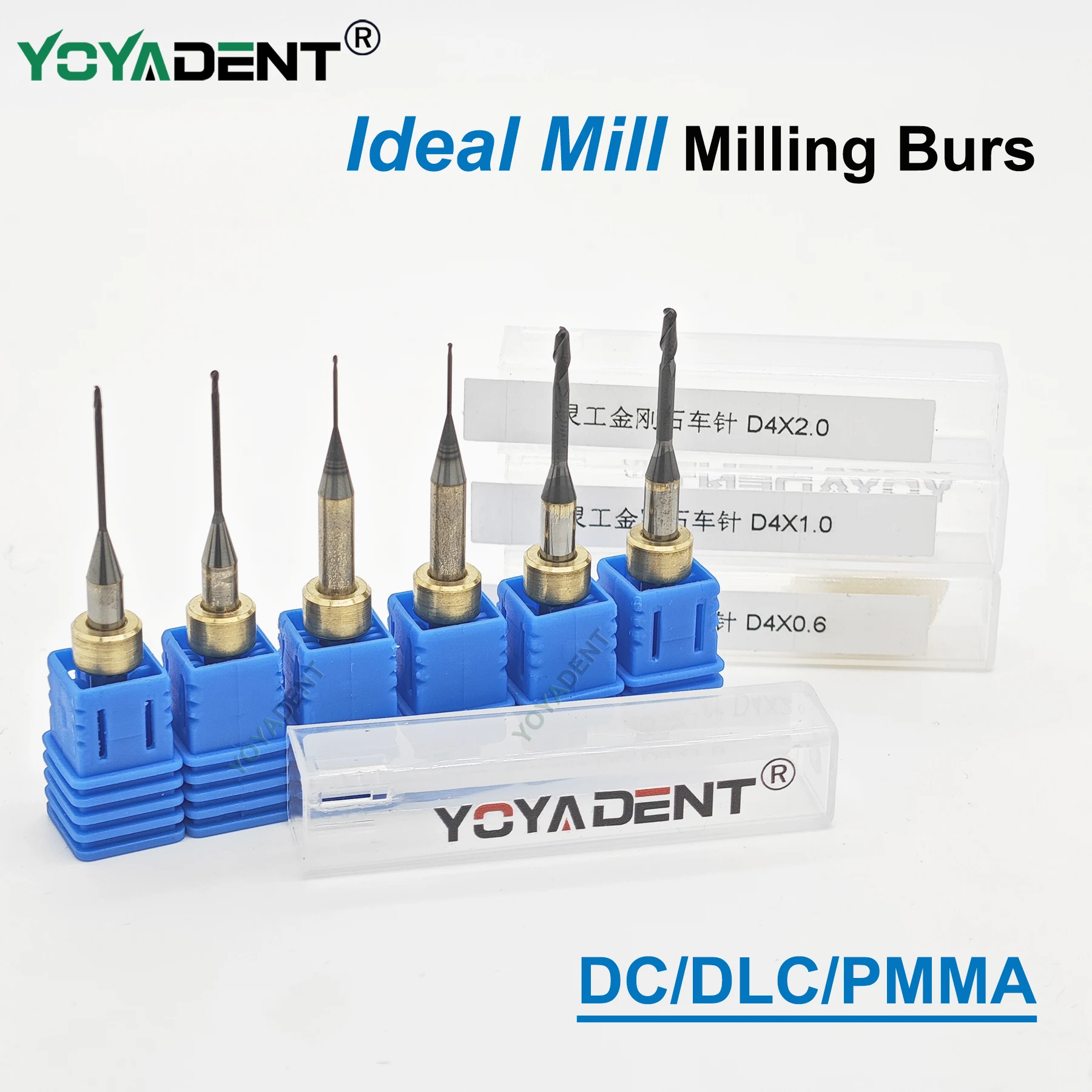 Dental Milling Burs For Ideal Mill Zotion Zirconia Wax PMMA Milling Cutters CADCAM DC/DLC Coating Dental Materials Length 50mm