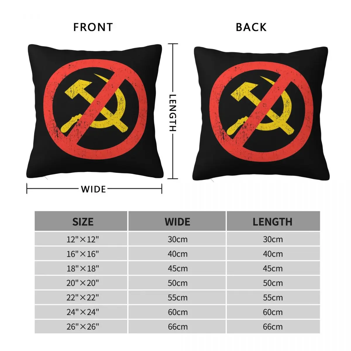 Anti Communist Slogan Hammer Sickle Russia Black Distressed Square Pillowcase Pillow Cover Cushion Throw Pillow for Home Bedroom