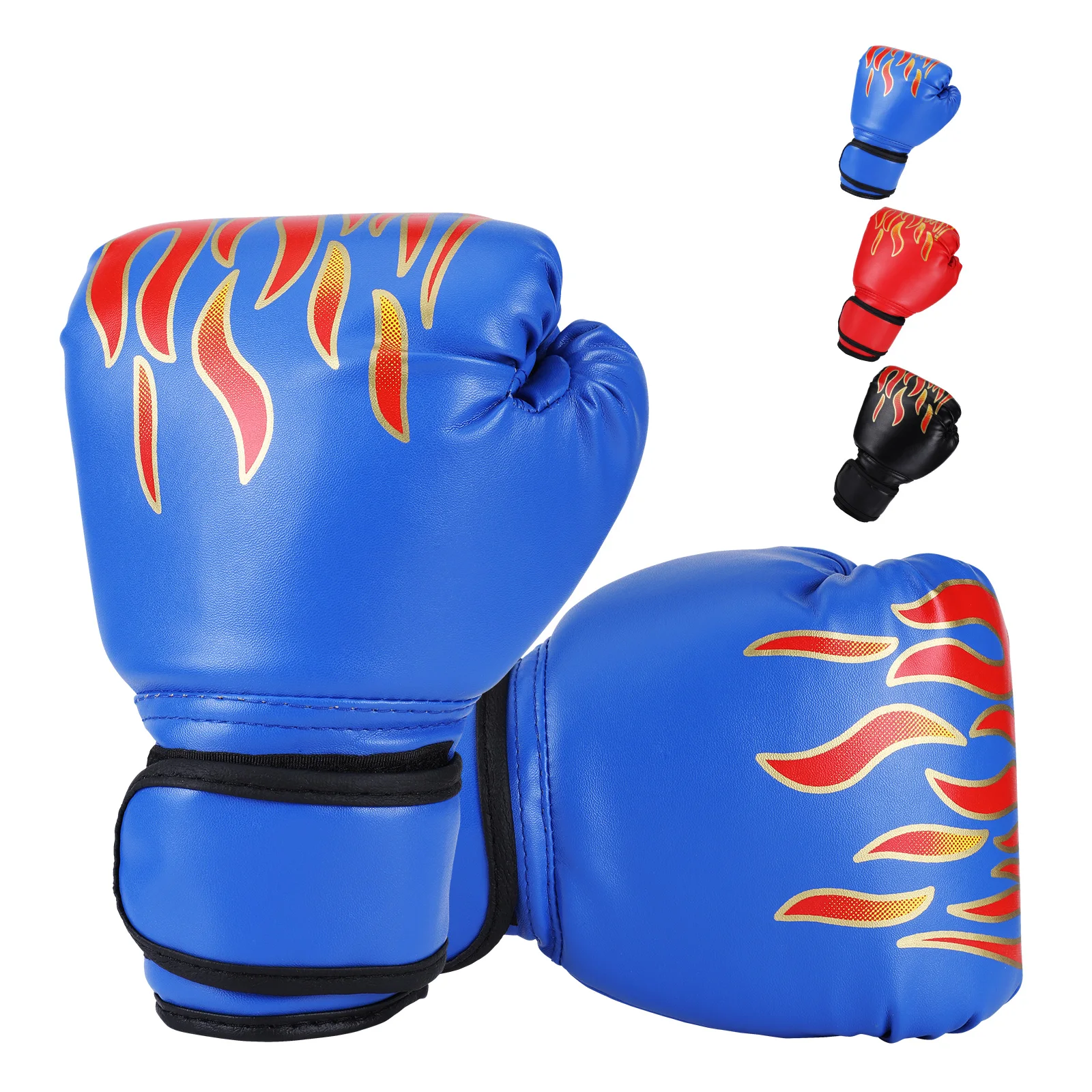 1 Pair Kids Boxing Gloves Punch Training Sparring Leather Adjustable Portable Mitts Girls Gym Glove Hand Protector  Blue