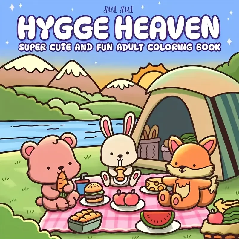 Hygge Heaven Super Cute Adult Coloring Book - Relax & Relaxation with Adorable Animal Friends, Khaki Paperback, Featuring Campin