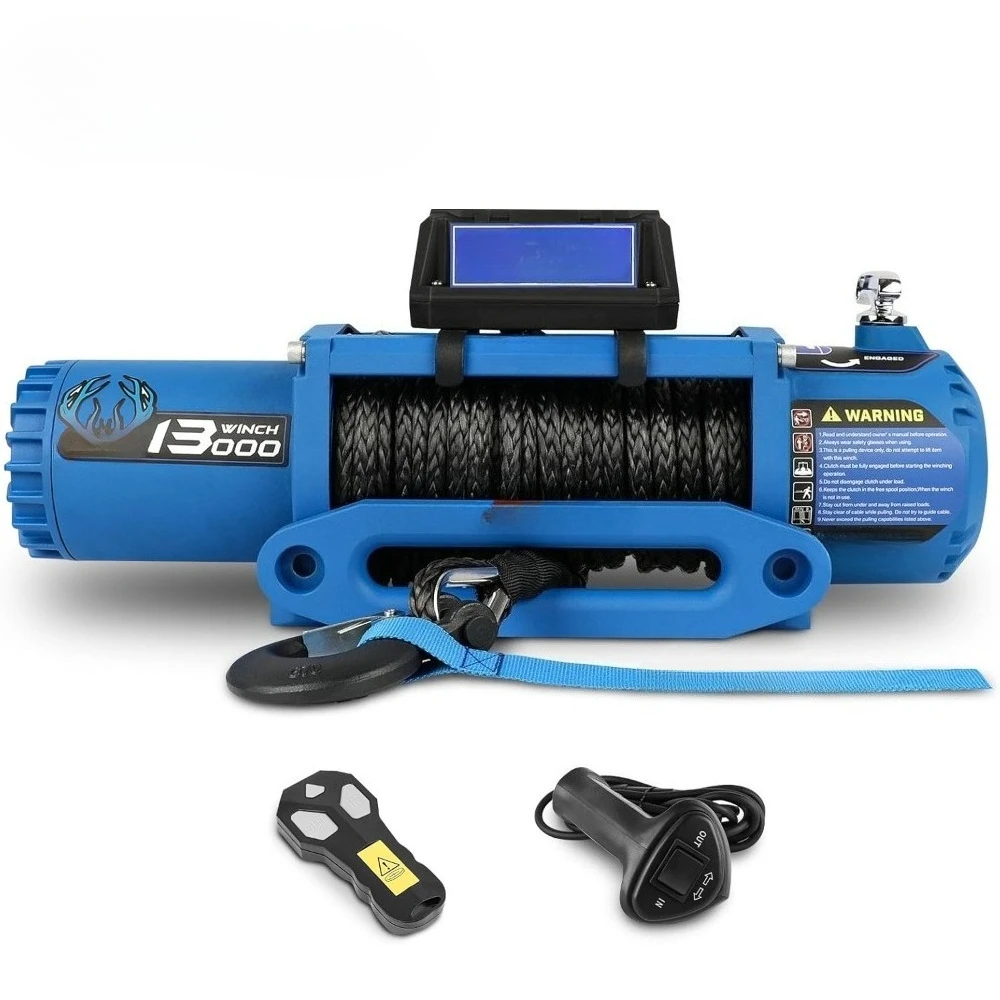 12V Electric Winch 13000lb Load Capacity Multi-Purpose Winch Heavy Duty with Synthetic Rope Hawse Fairlead Waterproof