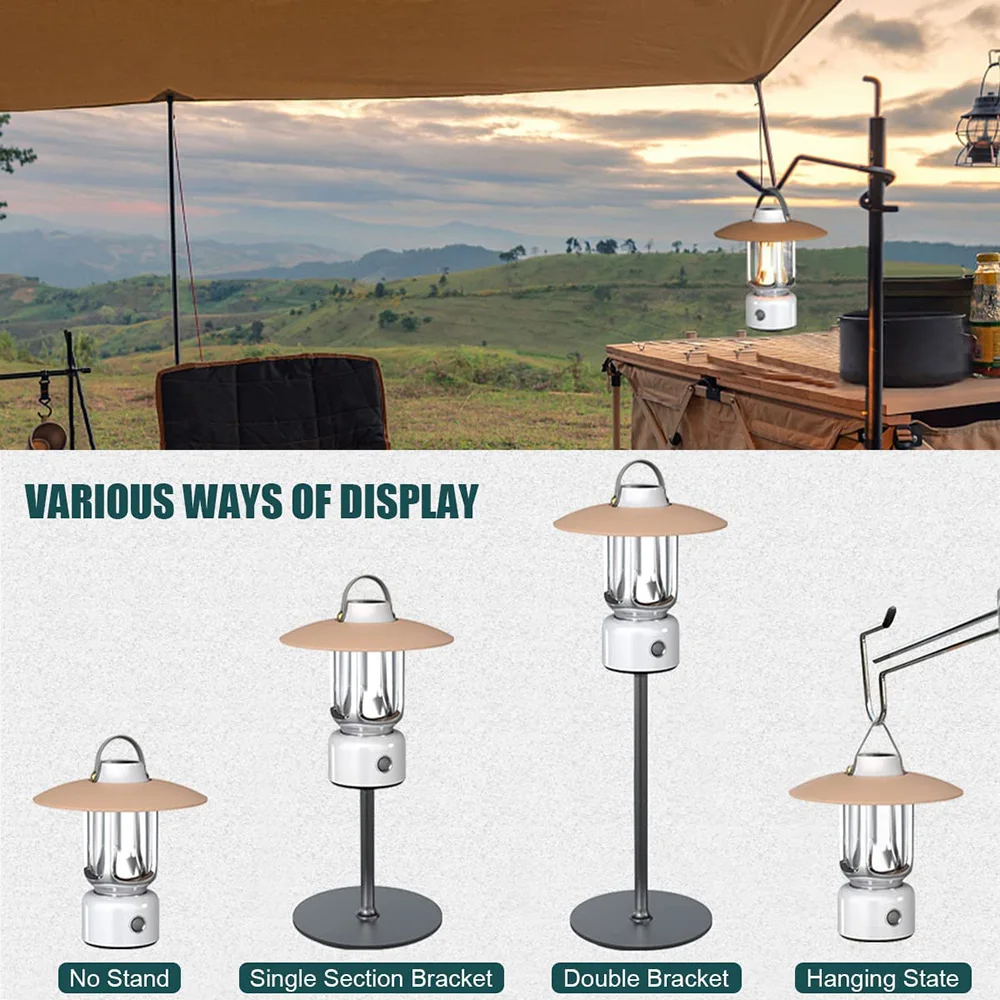 Mini Vintage Camping Light Portable Haning Camp Lanterns with Stand Rechargeable 5 Lighting Modes Poweful LED Flashlight Outdoor