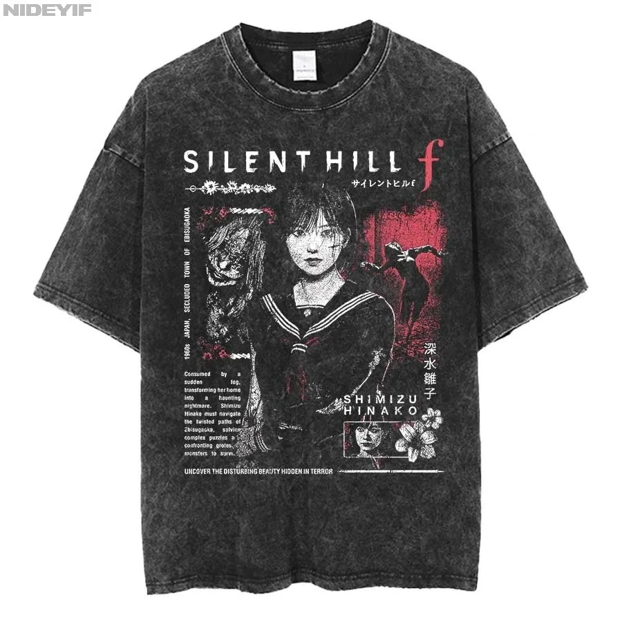 

Футболка большого размера Silent Hill f, 100% хлопок, винтажная стираная футболка для мужчин и женщин, высококачественная, мягкая, мягкая, больших размеров