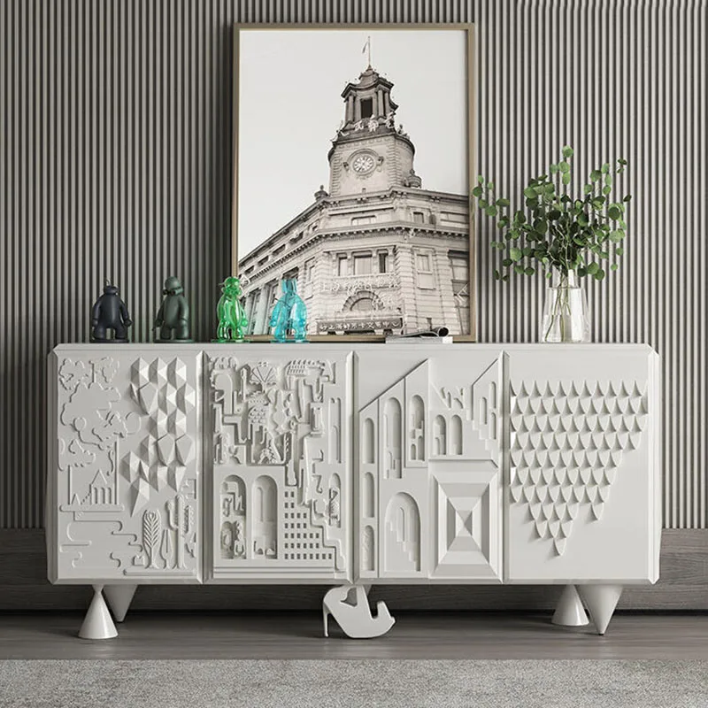 

Italian light luxury dining side cabinet, high-end relief art entry, simple Nordic white living room locker