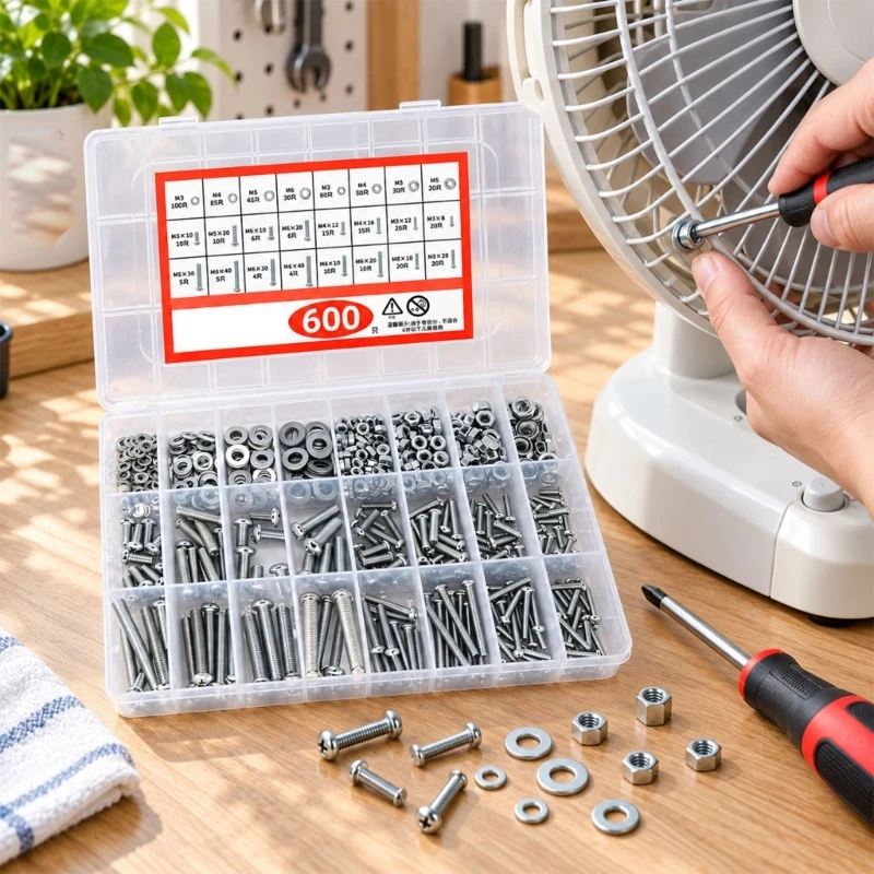 Organized Machine Screw Nut and Washer with Clear Compartments for Furniture Assembly and Routine DIY Projects M4YD