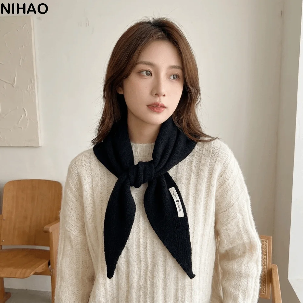 Long Solid Color Knitted Triangle Scarf Striped Triangle Cross Scarves Shawl Neck Guard False Collar Girl