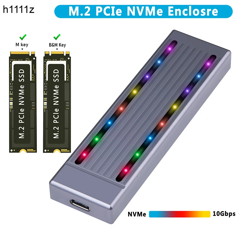 

M2 SSD Φ с RGB Φ NVMe M Key USB 3.2 Type C Gen2 10 Гбит/с корпус CNC алюминиевый сплав для 2230 2242 2260 M.2 NVME SSD