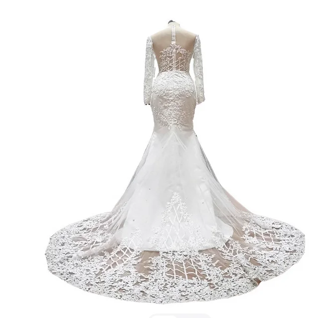 2025 Novo vestido de noiva sexy de renda sereia com decote em V profundo para estilos europeus e americanos transfronteiriços