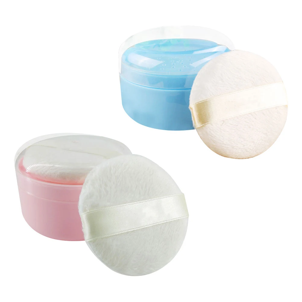 

2pcs Puff Talcum Container Gentle For Newborn Toddler Body Skin Home Use Easy One Hand Operation Case Talcum Infant