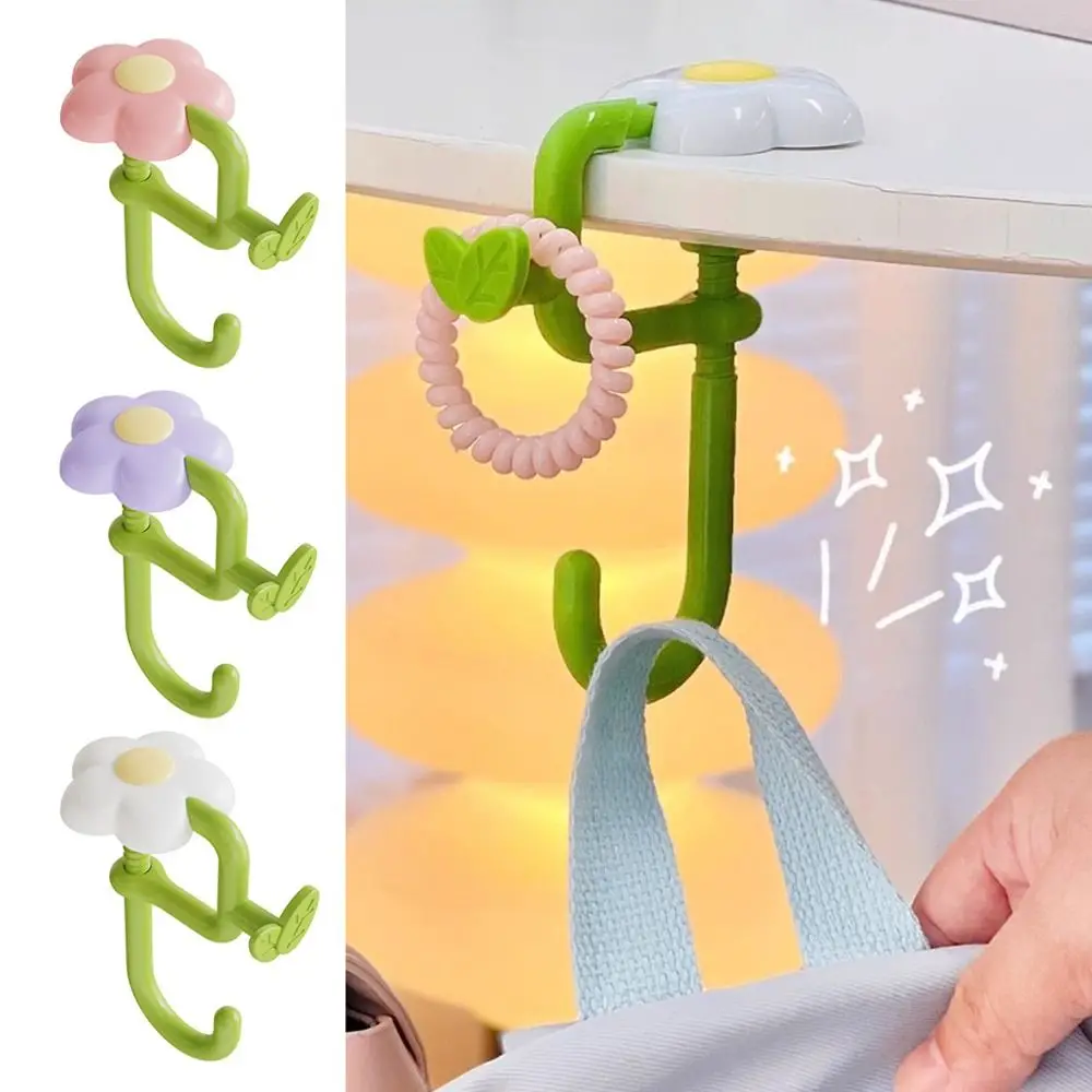 

Cute Flower-Shaped Bag Hook Removable Punch-free Desk-Edge Hook Adjustable Desktop Storage Hook for Office Headphones Backpacks