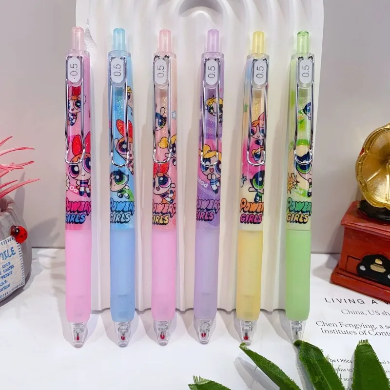 Powerpuff Girls Animation Cartoon Click Gel Pen Cute Student Exam Special Pen 0.5 Quick Drying Girls Water Pen Gift Wholesale