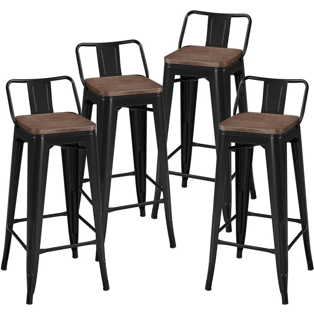 30 Inch Metal Bar Stools Set of 4 with Backrest Sturdy Powder-coated Steel Foot Ring Industrial Style Home Dining Bar Café