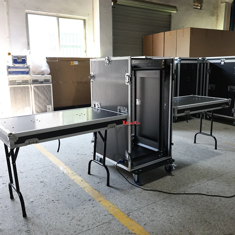 20U (20 Space) PA/DJ Shock Mount Rack/Road ATA Case With Work Bench and LED Rope Light
