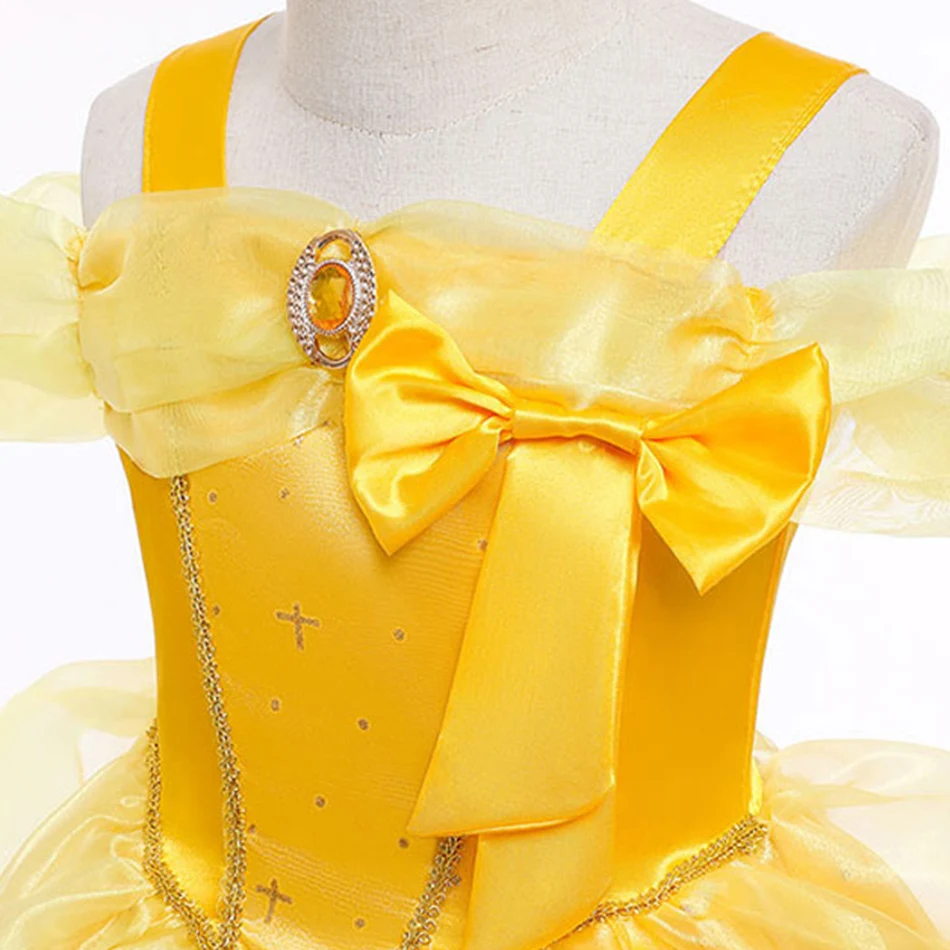 Costume de Cosplay de princesse pour enfants, robe florale Belle, tenues fantaisie de bête de la beauté, robe élégante de fête de carnaval d'halloween