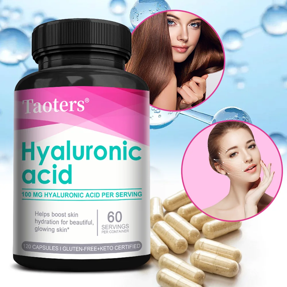

Hyaluronic Acid Capsules Supplements for Skin Hydration, Joint Lubrication, Hair, and Eye Health, Gluten Free, Non-GMO