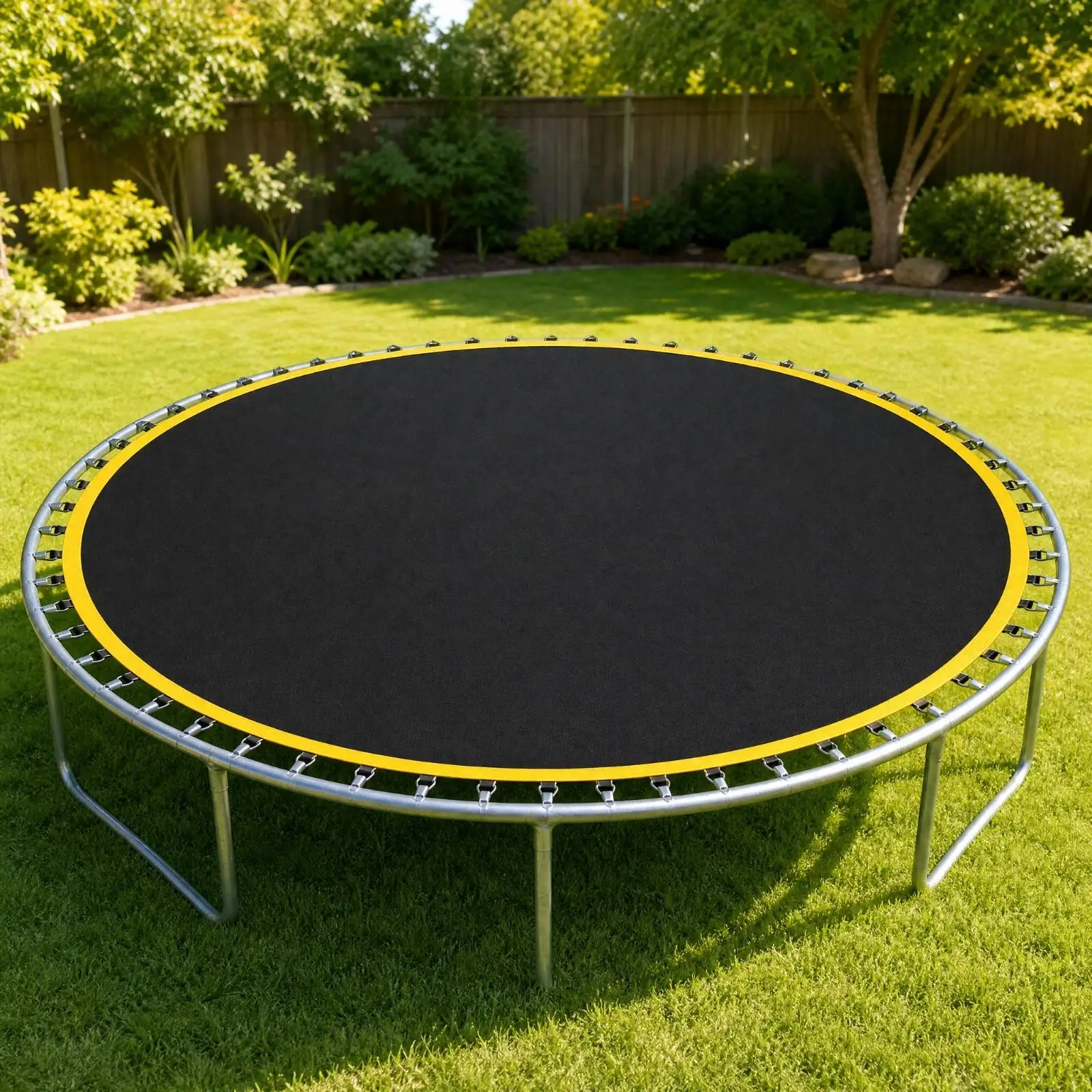 Replacement Round Trampoline Jumping Bed PP Material with Yellow Edge V Rings for Home Outdoor Frame Rebound Mat