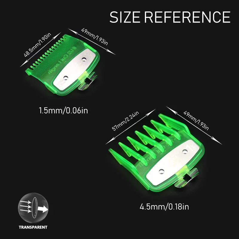 Guide de tondeuse à cheveux professionnel, transparent, structure en métal, Wahl, Madeshow, JATV, 1.5mm, 4.5mm, 2 pièces