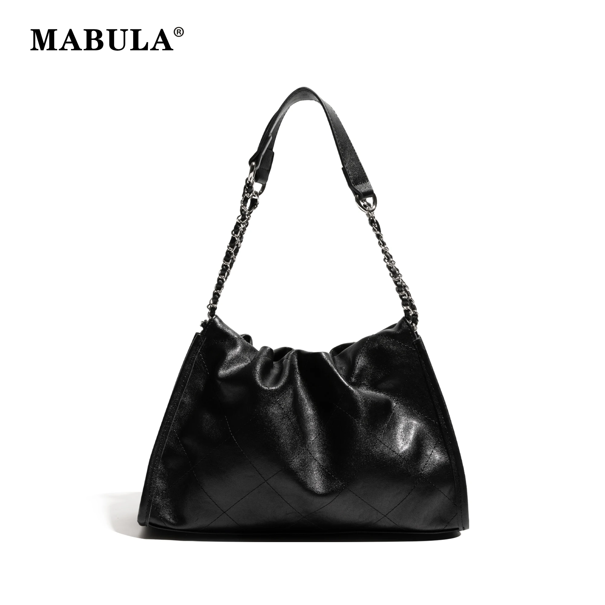 

MABULA PU Leather Fashion Chain Diamond Lattice Shoulder Shopping Purse Ladies Daily Practical Commuter Satchel Square Handbag