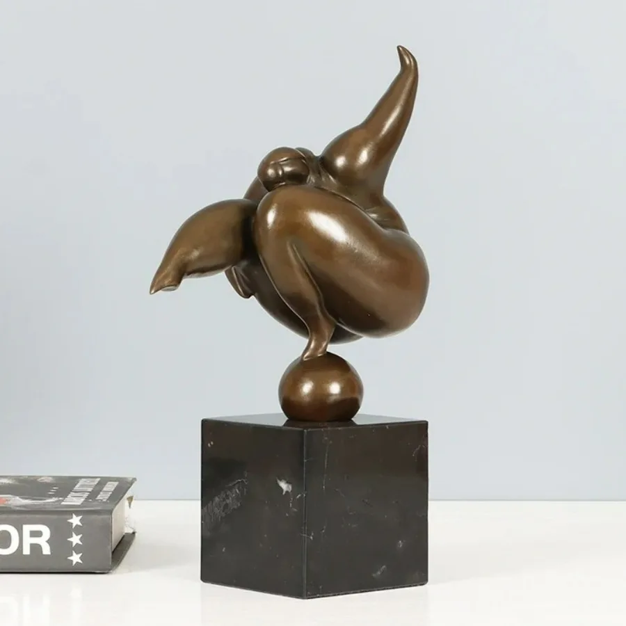 Bronze Fernando Botero Chubby Woman Sport Statue Abstract Fat Female Yoga Sculpture Copper Famous Art Replica Home Decor