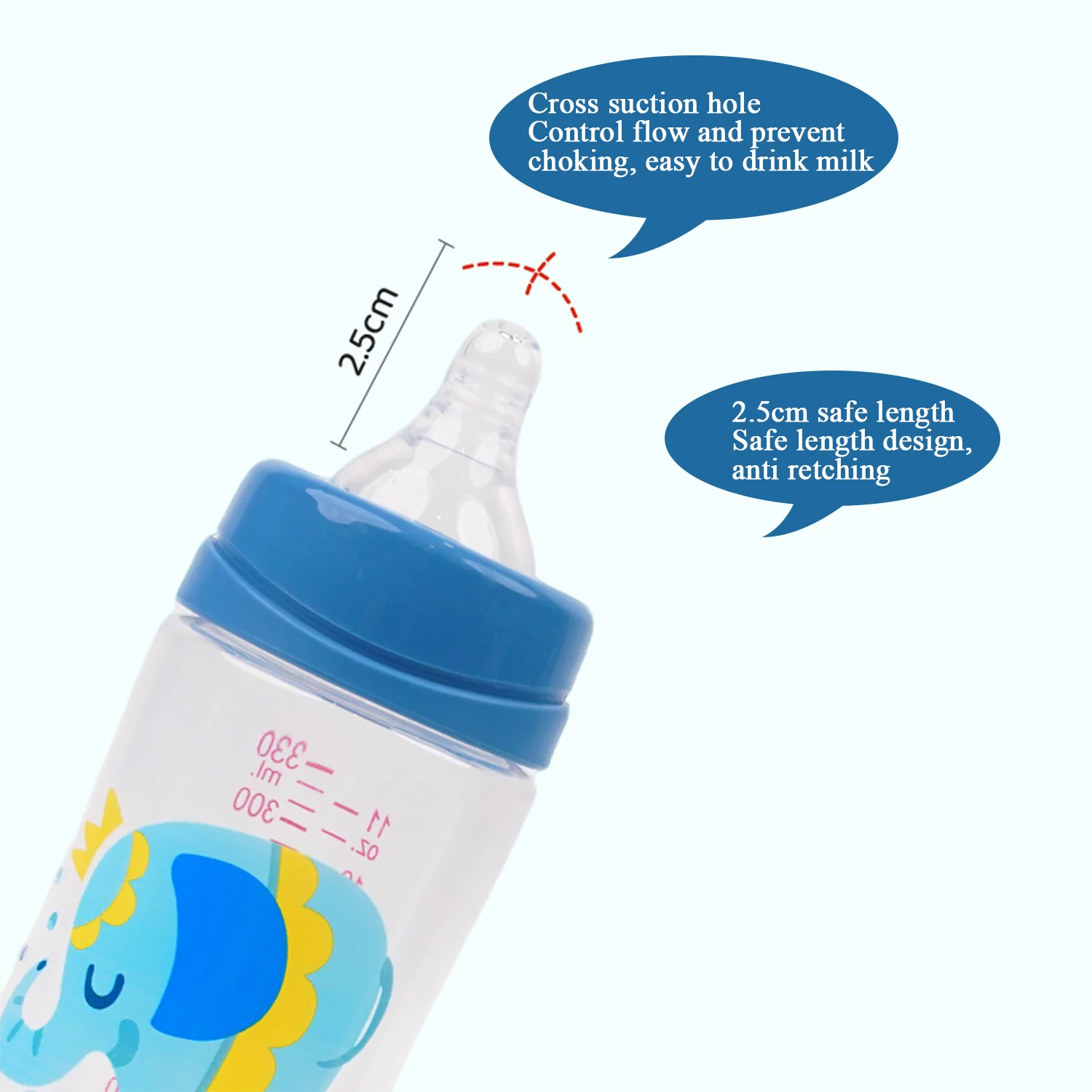 330 ml anti-verstikking cartoon-babyfles voor pasgeborenen, BPA-vrij PP-materiaal, cadeauset voor baby's van 0-12 maanden
