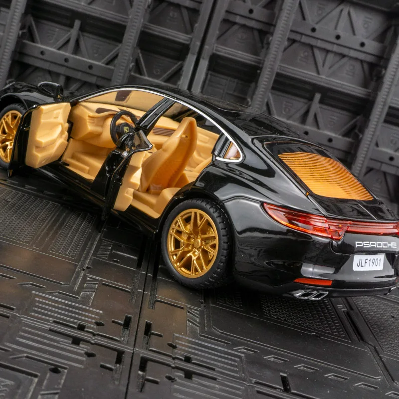 Porsche Panamera Carro esportivo infantil, 1:24, modelo de liga metálica diecast, som e luz, coleção pull back, simulação