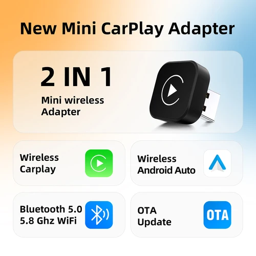 Imagen 2 del producto Adaptador Inalámbrico 2 en 1 Anyfar 2026 para CarPlay y Android Auto, WiFi 5Ghz, USB, Plug and Play
