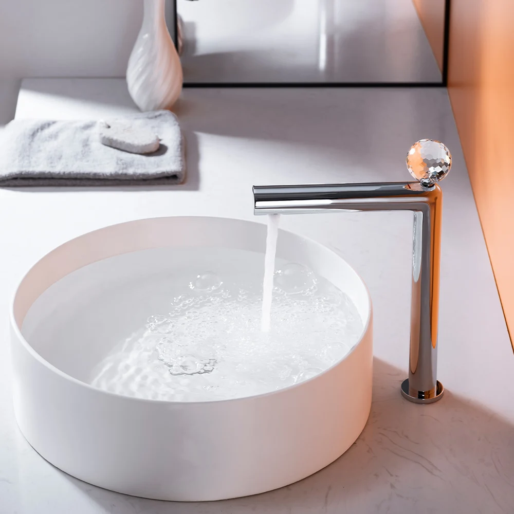 SKOWLL Hot and Cold Crystal Ball Latest Fashion Bathroom Sink Faucet, Brass Sink Faucet, Deck Mounted Sink Mixer Faucet, Water F