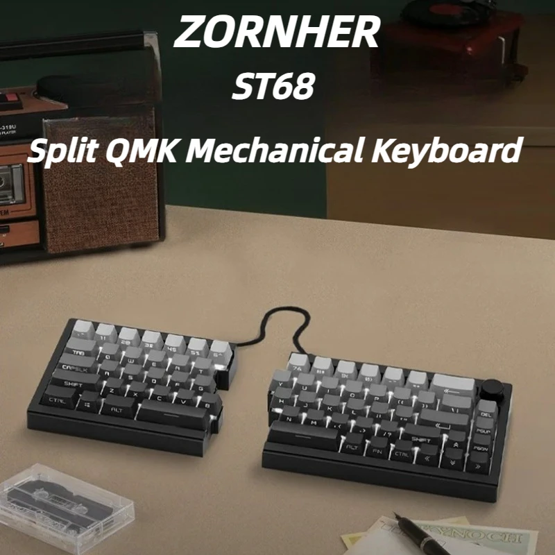 

ZORNHER ST68 Split Mechanical Keyboard 3 Mode Wireless QMK Custom Gaming Keyboard for Valorant Office E-sport Gaming keyboard