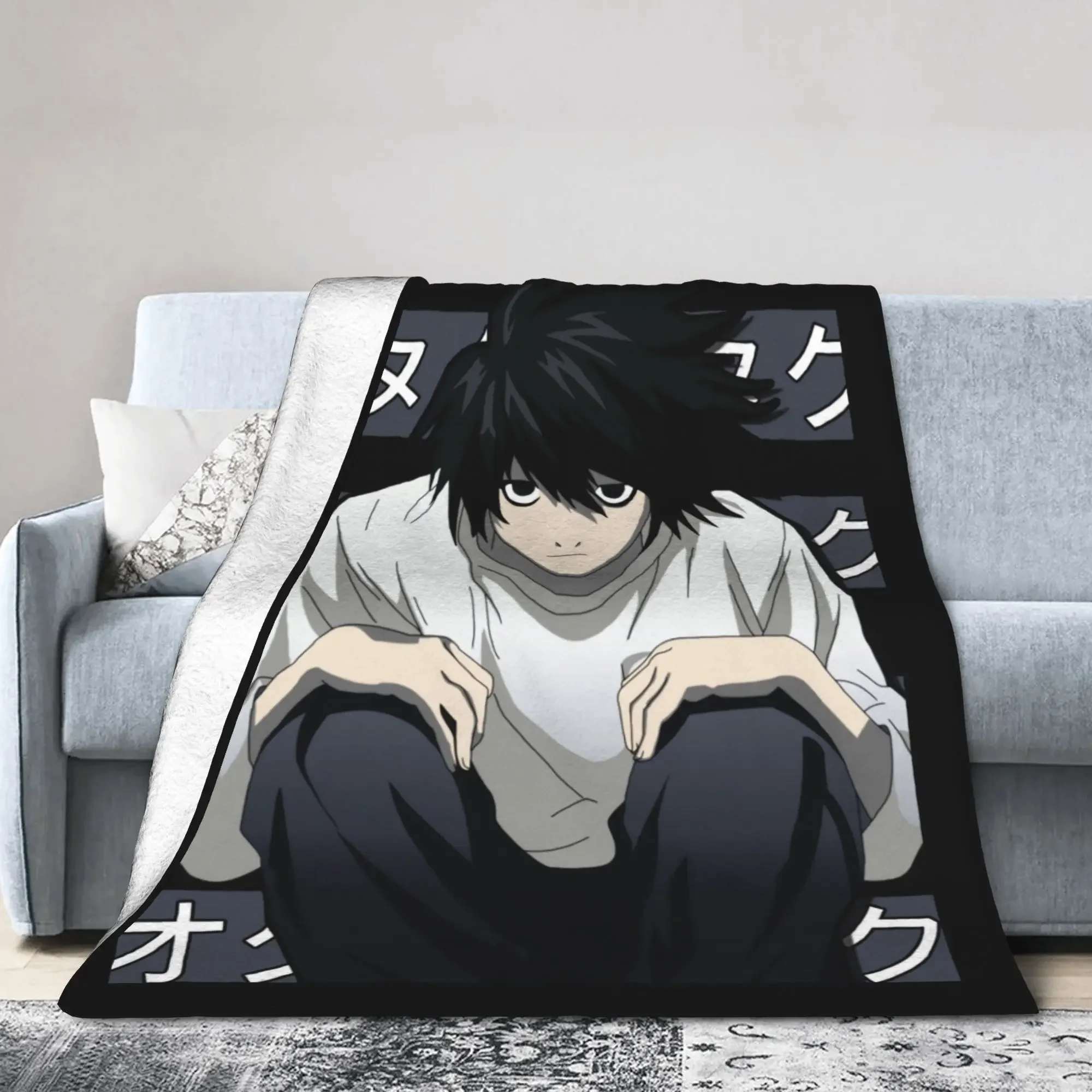 Custom L·Lawliet Anime Blanket Velvet All Season Portable Soft Throw Blanket For Home Bedroom Rug Piece