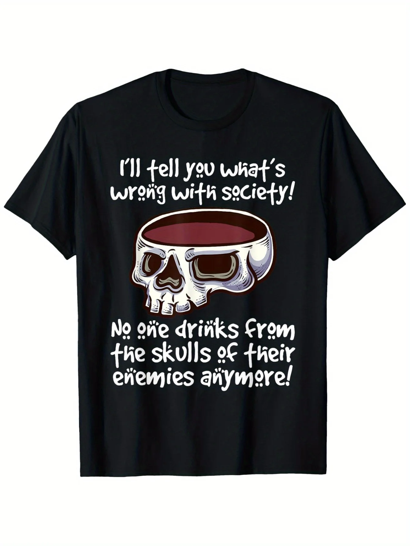 

Men's 100% Cotton Funny Skull T-Shirt - "Drink From The Skull Of Your Enemies" Graphic Tee, Black Casual Loose Fit