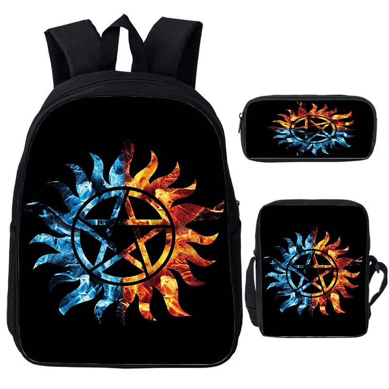2025 Supernatural Backpack 3Pcs Set Fashion Hot TV Serie Pattern Boys Girls School Bags Laptop Daypack Shoulder Bag Pencil Case