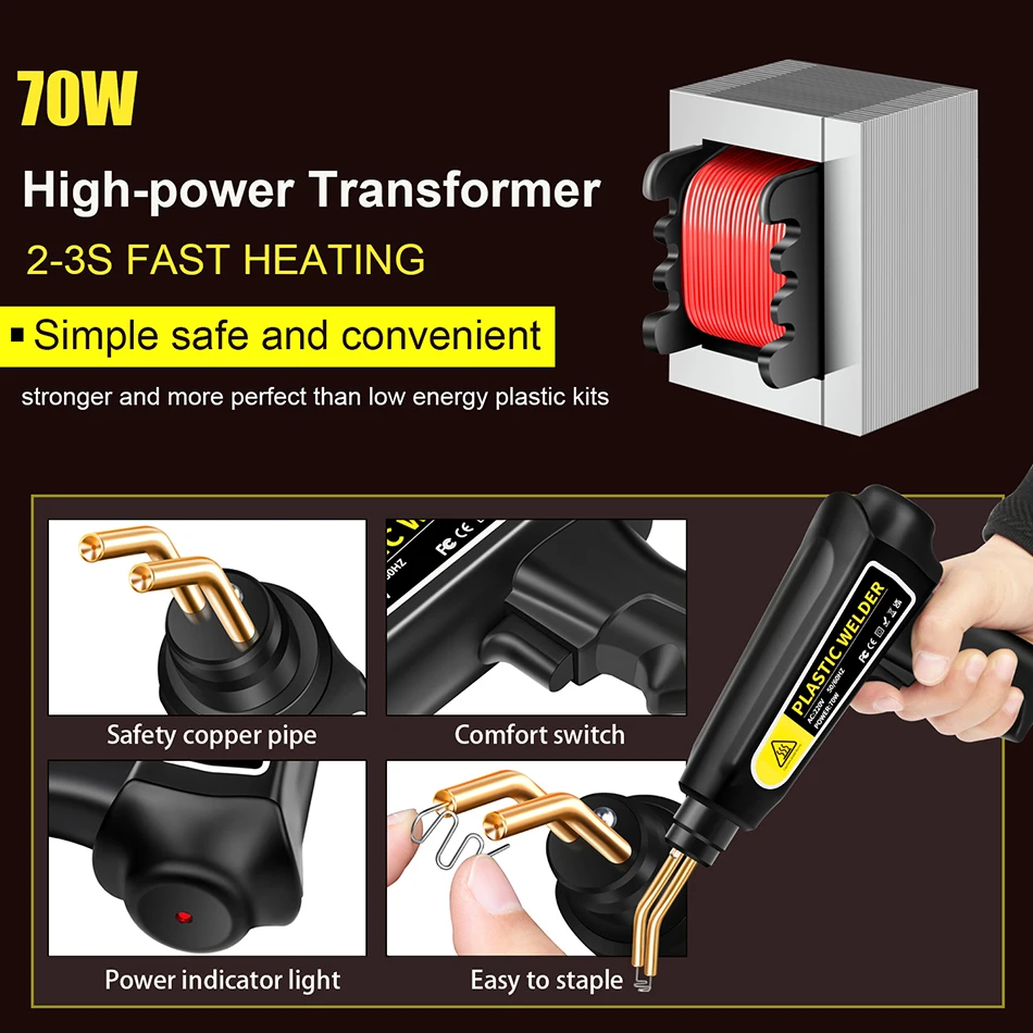 Pistolet do spawania tworzyw sztucznych + zestaw lutownic 70W narzędzia do naprawy pęknięć samochodu pcv naprawa samochodów narzędzie do spawania
