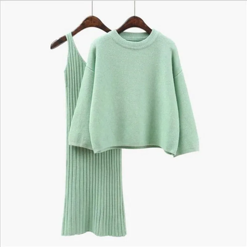 Loose Sweater Set Women\'s Fashion Two-piece Skirt 2023 Spring And Autumn Solid Color Student Pullover