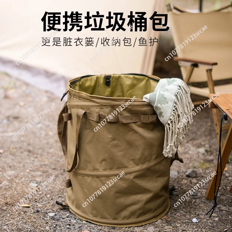 Foldable Camping Trash Can with Oxford Fabric, Large Capacity Portable Garbage Bin for Picnic & BBQ