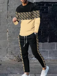 Spring Autumn Men's Sweatshirt 2 Neutral 3D Printed Simple Striped Crew Neck Sweatshirt And Pants Fashion Casual Tracksuit