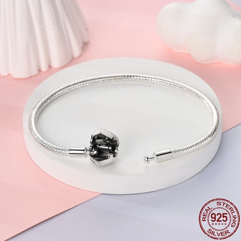 S925 Sterling Silver Vintage Heart Snake Bone Bracelet Fit Original Design Charms DIY Jewelry Bracelet For Women Fine Gift Hot