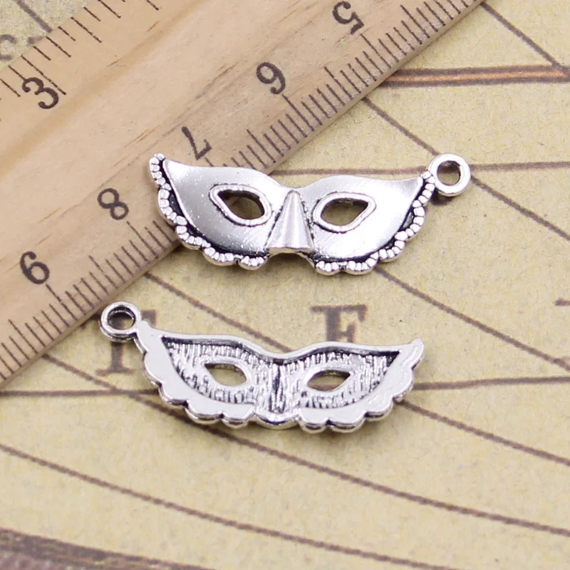 25pcs Charms Party Mask Masquerade Mardi Gras 31x12mm Tibetan Bronze Silver Color Pendants Making Findings Antique DIY Jewelry