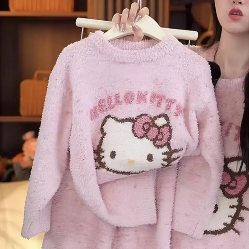 Hot Girl Pajamas Sanrio Hello Kitty Kawaii Pochacco Cartoon Gift Student Casual Wear Thicken Autumn and Winter New Styles New