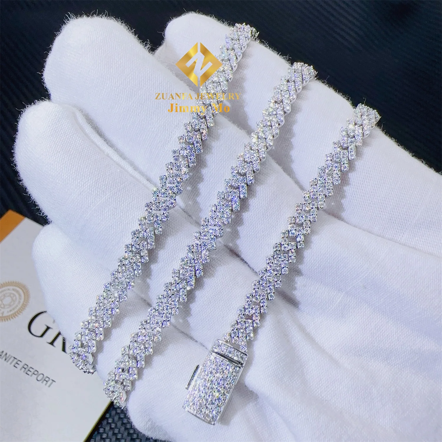 Diamond Pass Tester Hip Hop Iced Out 5mm Width One Row 925 Sterling Silver D VVS Moissanite Diamond Cuban Link Chain Necklace..