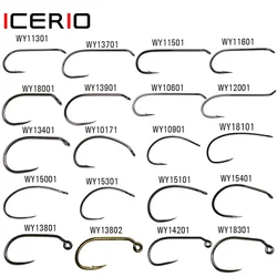 ICERIO 100 Barbed Fly Tying Hooks Barbless 60 Degree Jig Nymph Hook Streamer Wet Dry Flies Hooks Trout Fly Fishing Hook Tackle