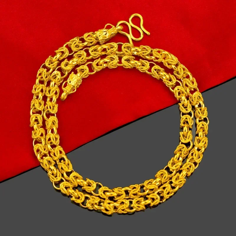 Fashionable 9999 24K real gold men's domineering dragon head double buckle necklace jewelry